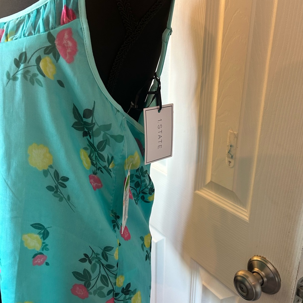 Fairylike Aqua Floral Chiffon Camisole Tank Top, Spaghetti Straps, Femenine - Picture 4 of 8